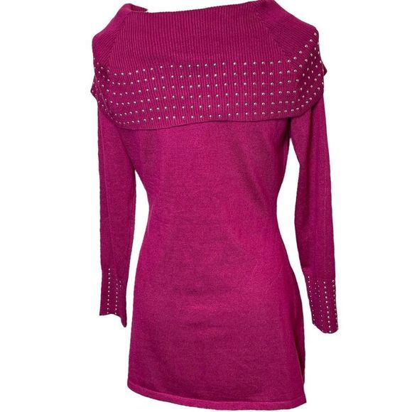 Beautiful Raspberry Tunic/Mini Length Sweater with Fold Down Collar Size S - Picture 4 of 7